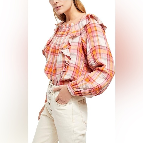 Free People Siena Plaid Pullover top NWT size S - Picture 11 of 11